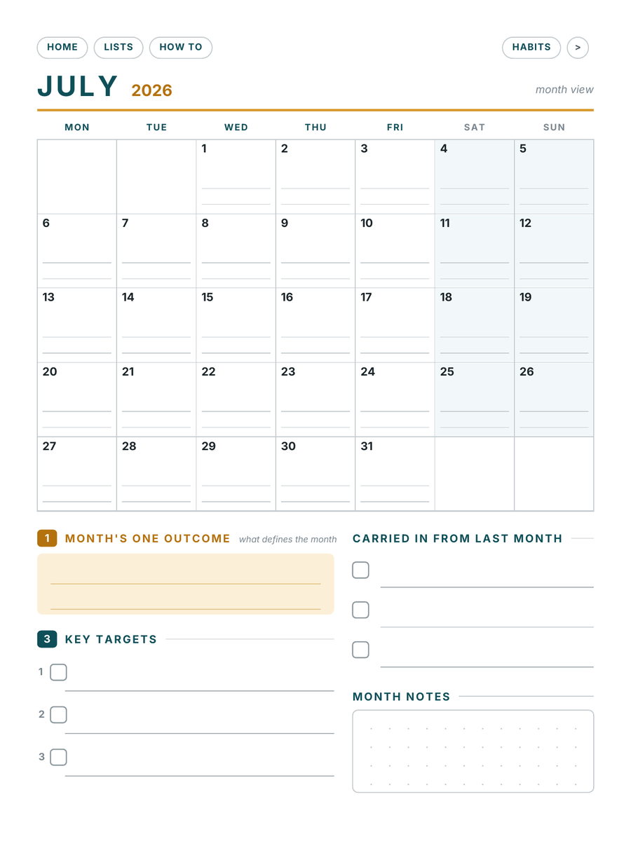 The month view from The Daily Nine, with a tappable date grid.