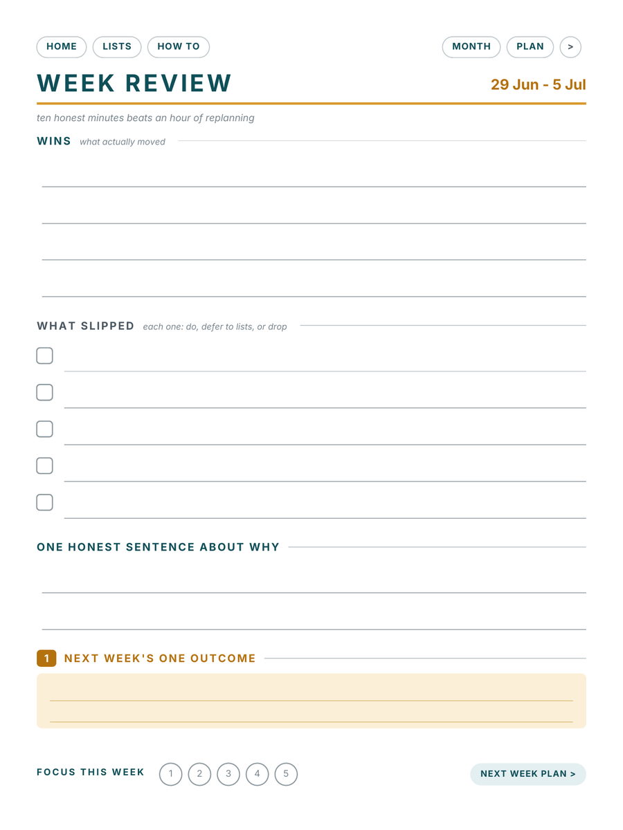Week review page