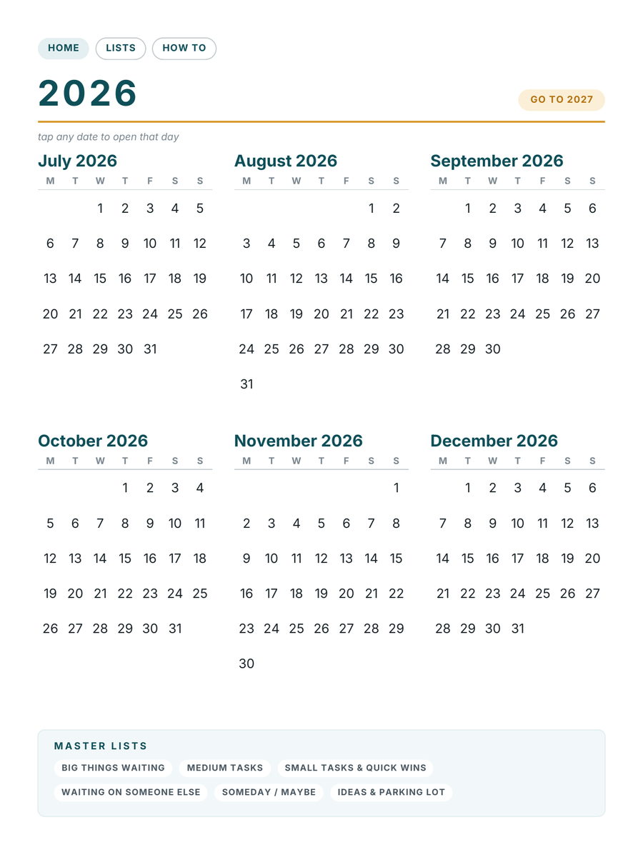 The year-at-a-glance page with every date tappable.